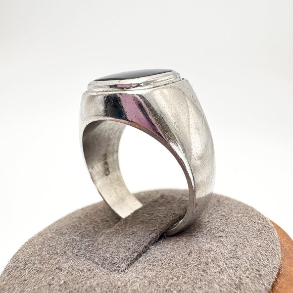 VTG Sterling Silver 925 Black Onyx Tapered Band Statement RIng Size 8.75 - Picture 2 of 10